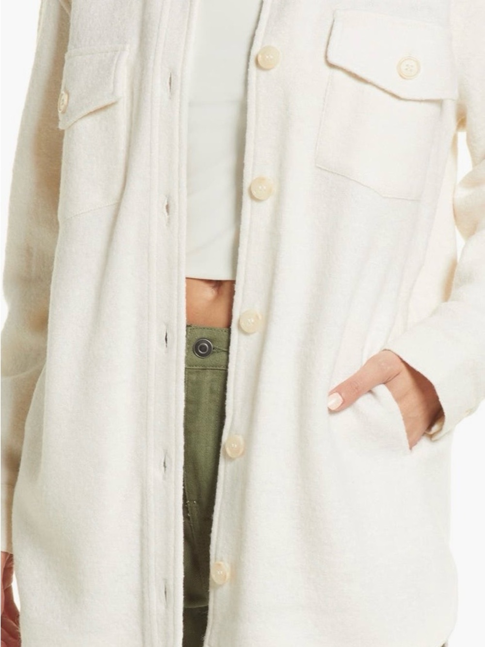 Thread & Supply Off-White Button-Front Utility Shacket Size Large - Picture 2 of 13